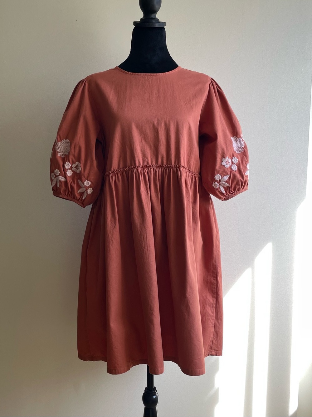 Wonder Nation Embroidered Floral Dress Girls XXL 18 Terracotta Cottagecore